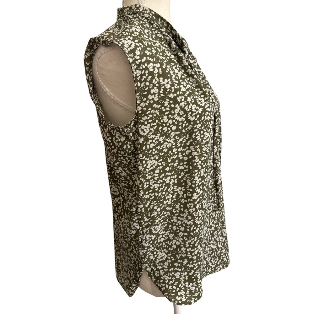 LOFT Outlet Olive Floral Slim Tie Neck Sleeveless Blouse XS - Picture 4 of 8